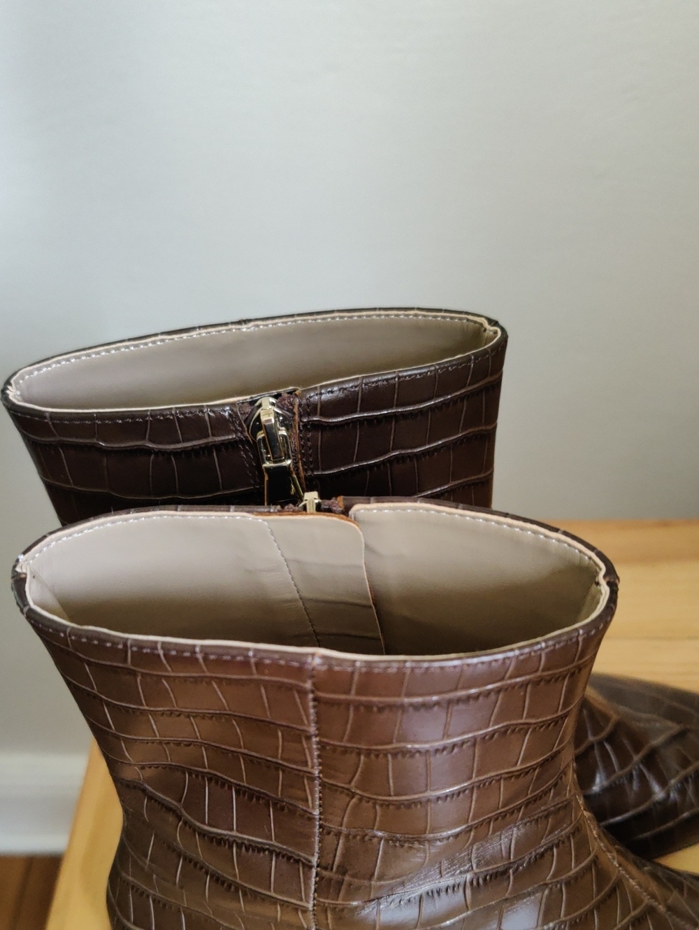 Ann Taylor Crocodile Embossed Brown Ankle Boots - Picture 6 of 11